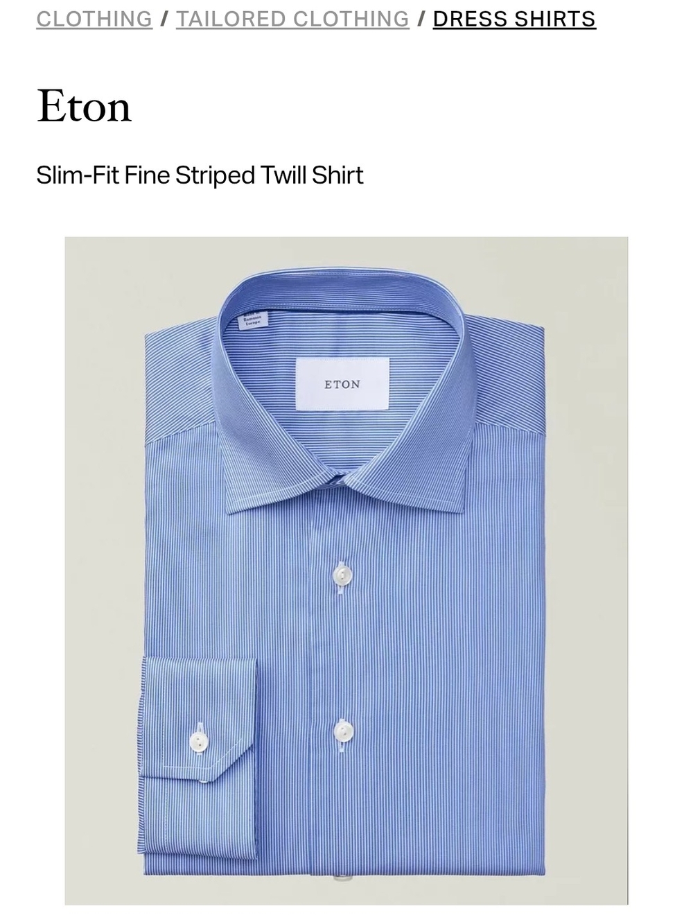 Eton Slim-Fit Fine Striped Dress Shirt Large- Blue 16